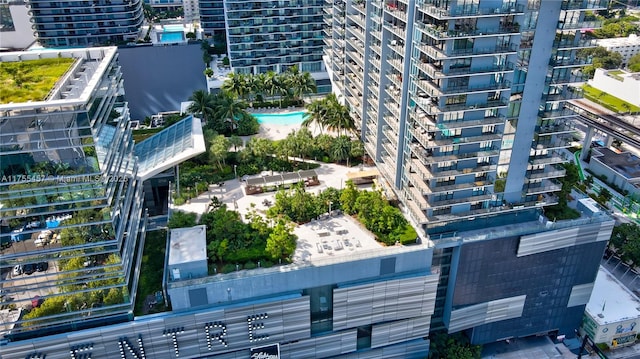 birds eye view of property featuring a view of city