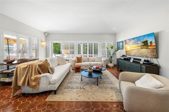 living room with a wealth of natural light and recessed lighting