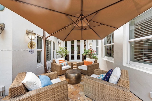 view of patio / terrace with french doors and outdoor lounge area