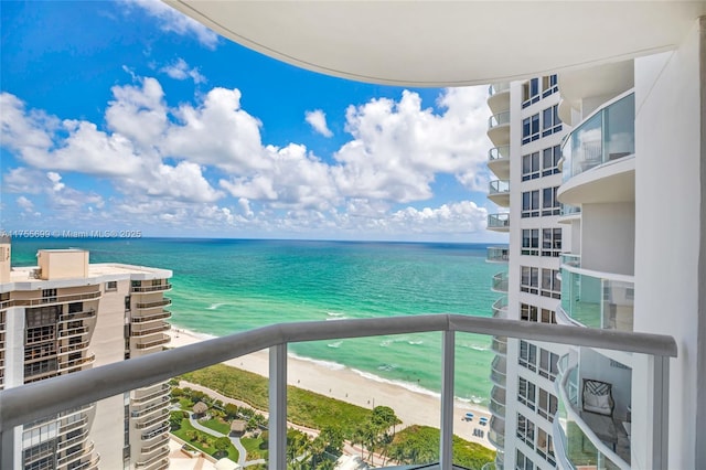 property view of water with a beach view