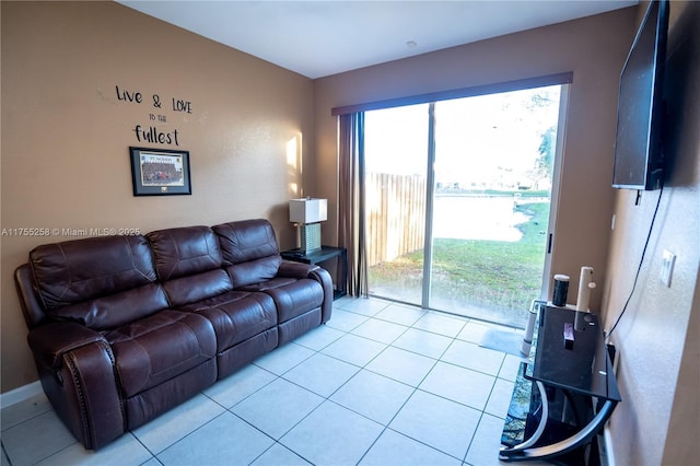 living room featuring light tile patterned flooring