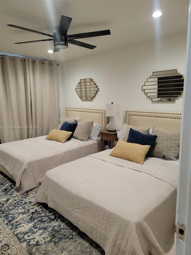 bedroom with recessed lighting and ceiling fan