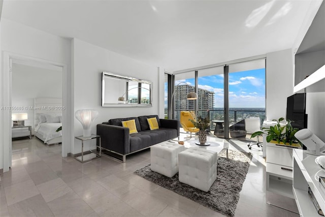 living room with expansive windows