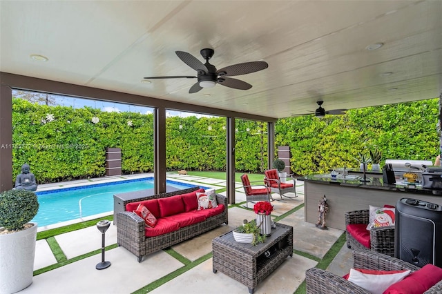 view of patio with an outdoor hangout area and an outdoor pool