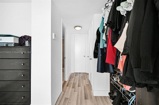 walk in closet with wood finished floors