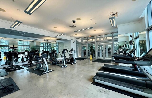 exercise room with french doors