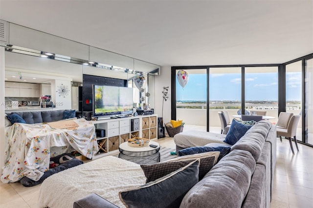 living room with expansive windows