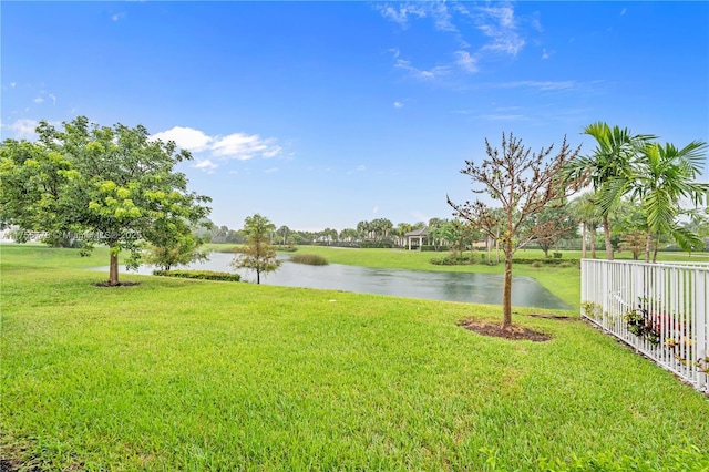 property view of water with fence