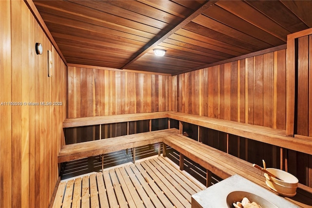 2655 Collins Ave Unit 1505, Miami Beach, FL 33140 - relaxing sauna / steam room featuring wooden ceiling and wooden walls