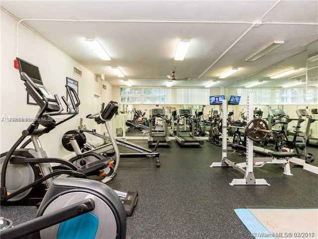 2655 Collins Ave Unit 1505, Miami Beach, FL 33140 - exercise room featuring plenty of natural light and ceiling fan