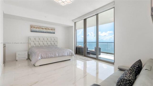 18975 Collins Ave Unit 3504, Sunny Isles Beach, FL 33160 - bedroom featuring floor to ceiling windows, access to outside, and marble tiled floors