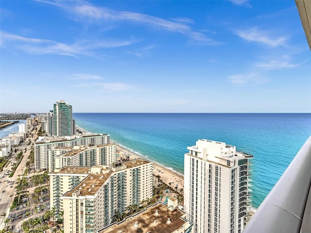 aerial view with a water view and a view of city