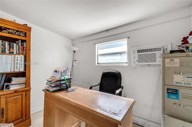 office area with an AC wall unit