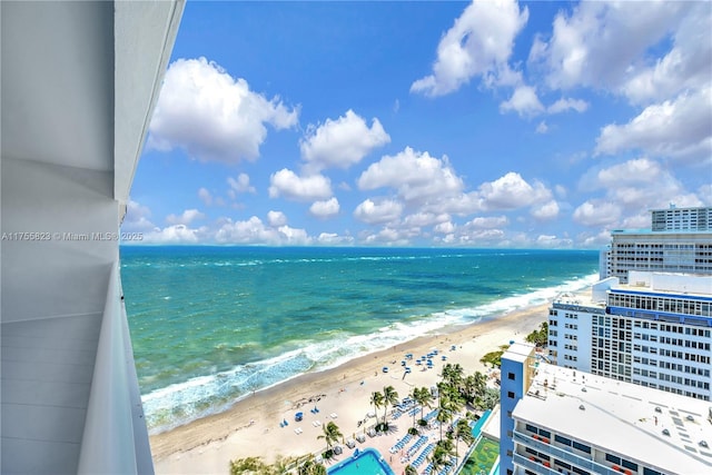 property view of water featuring a beach view