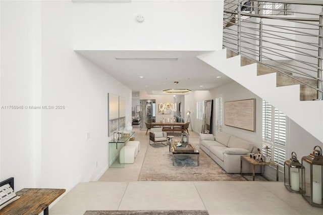 living room featuring recessed lighting