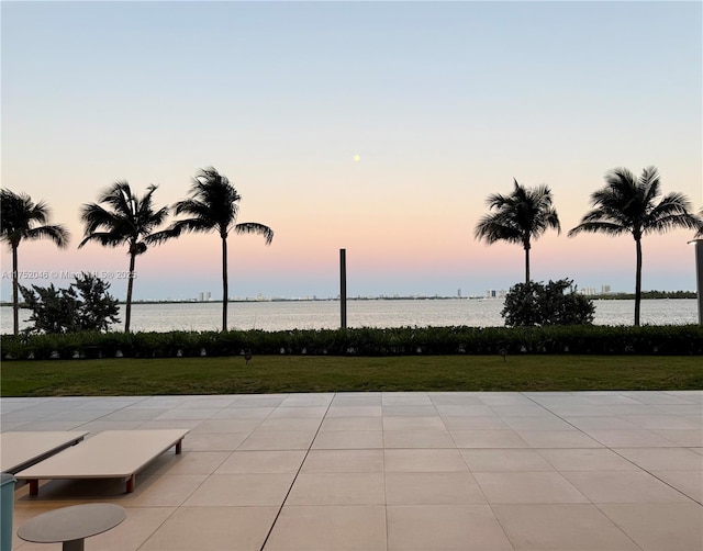 view of patio / terrace featuring a water view