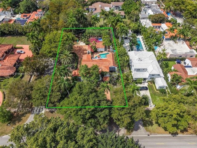 1624 Granada Blvd, Coral Gables, FL 33134 - aerial perspective of suburban area featuring property parcel outlined and a pool area