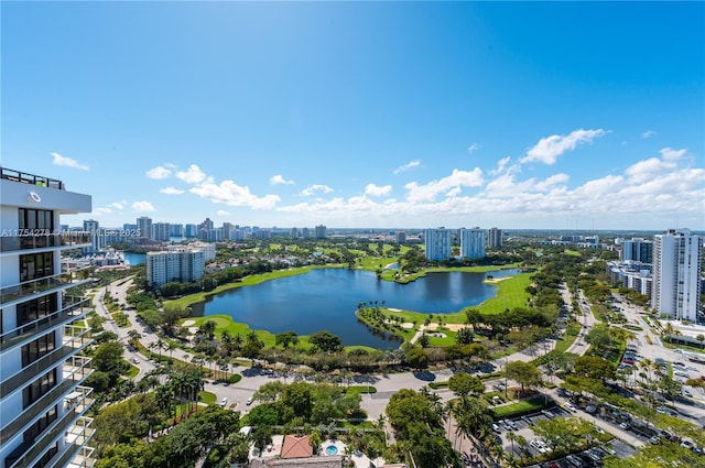 aerial view with a water view and a city view