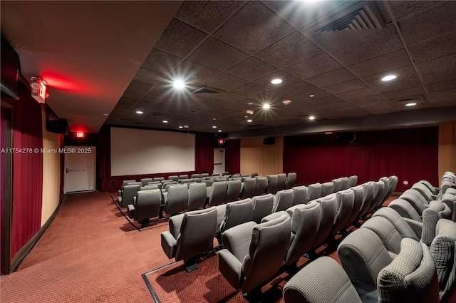 home theater room with carpet, visible vents, and recessed lighting