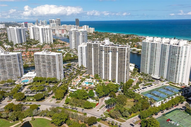 bird's eye view with a water view and a view of city