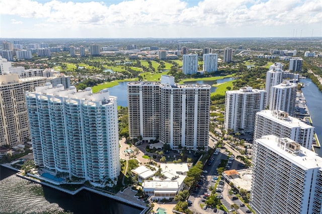 drone / aerial view with a water view and a city view