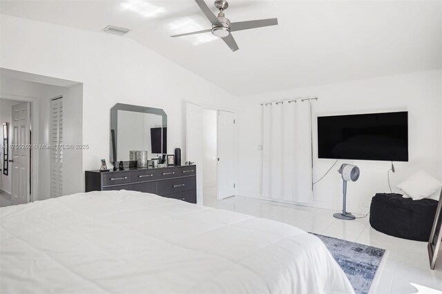 14421 SW 116th Ter, Miami, FL 33186 - tiled bedroom with vaulted ceiling and ceiling fan