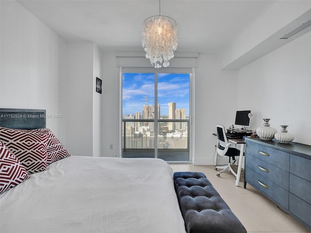 bedroom with an inviting chandelier