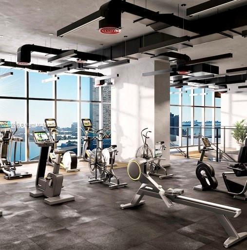 398 NE 5th St Unit 4005, Miami, FL 33132 - workout area with expansive windows
