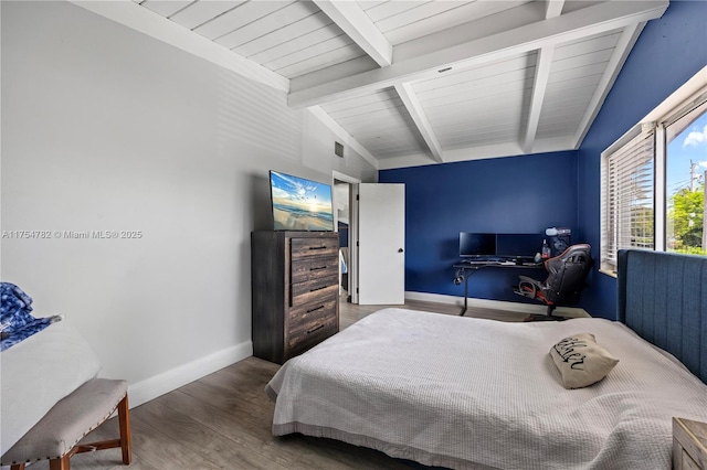 2413 Sugarloaf Ln, Fort Lauderdale, FL 33312 - bedroom featuring vaulted ceiling with beams, baseboards, wood finished floors, and wooden ceiling