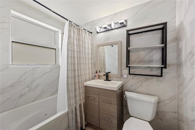2413 Sugarloaf Ln, Fort Lauderdale, FL 33312 - bathroom featuring vanity, toilet, tile walls, and shower / tub combo with curtain