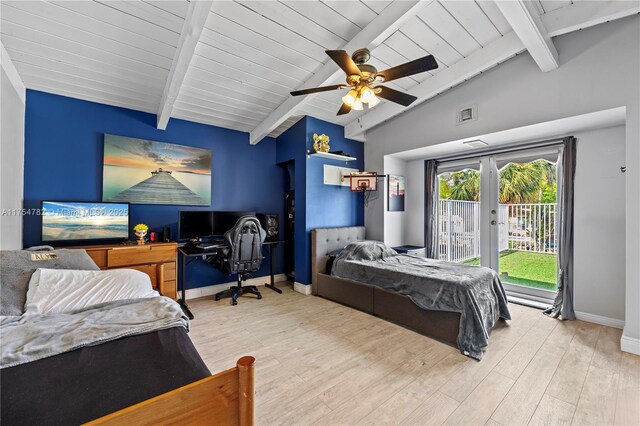 2413 Sugarloaf Ln, Fort Lauderdale, FL 33312 - bedroom with access to outside, lofted ceiling with beams, french doors, baseboards, and wood finished floors