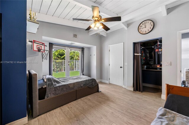 2413 Sugarloaf Ln, Fort Lauderdale, FL 33312 - bedroom featuring access to outside, french doors, baseboards, vaulted ceiling with beams, and wood finished floors