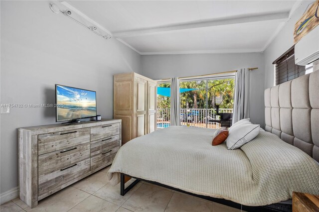 2413 Sugarloaf Ln, Fort Lauderdale, FL 33312 - bedroom with light tile patterned floors, lofted ceiling with beams, and access to exterior