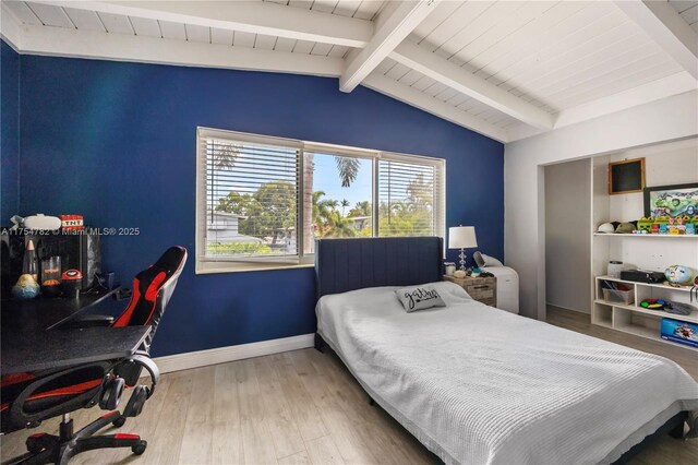 2413 Sugarloaf Ln, Fort Lauderdale, FL 33312 - bedroom featuring baseboards, lofted ceiling with beams, wooden ceiling, and wood finished floors