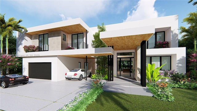 view of front of home featuring a garage, driveway, and stucco siding