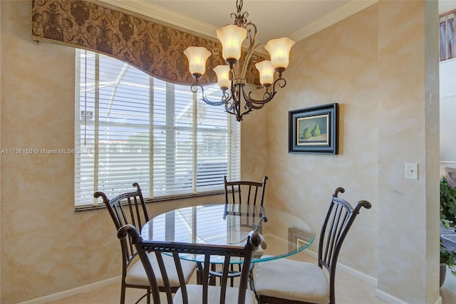 7800 NW 29th St, Margate, FL 33063 - dining area featuring baseboards, wallpapered walls, an inviting chandelier, and crown molding