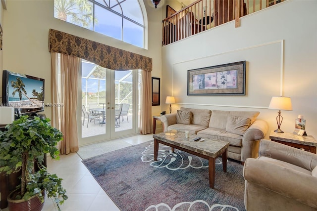 7800 NW 29th St, Margate, FL 33063 - tiled living room with french doors and a high ceiling