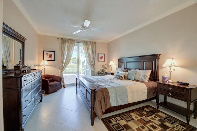 7800 NW 29th St, Margate, FL 33063 - bedroom with light tile patterned floors, ornamental molding, access to outside, and a ceiling fan