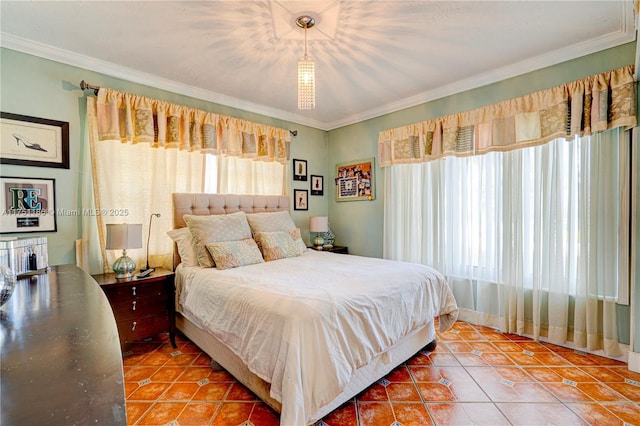 tiled bedroom with ornamental molding