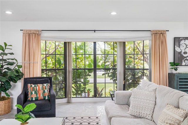 living area with recessed lighting