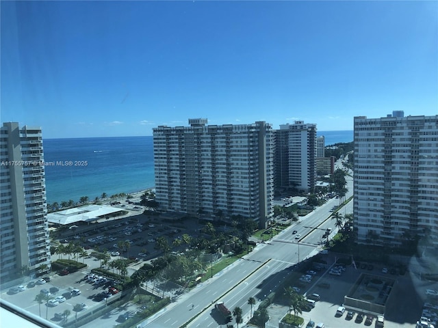 bird's eye view featuring a city view and a water view