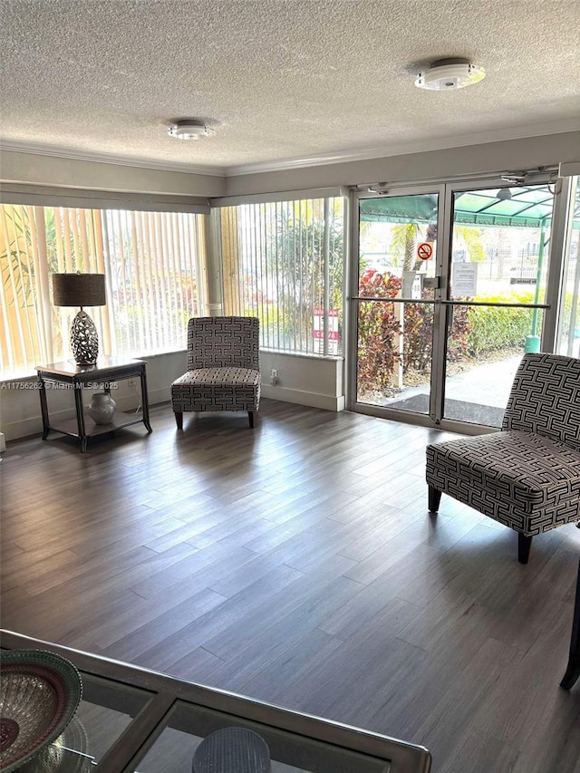 interior space with a sunroom, a wealth of natural light, and wood finished floors