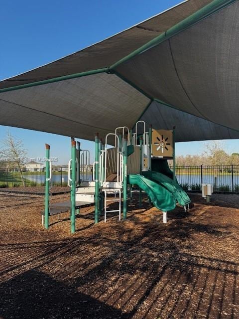 community jungle gym with fence