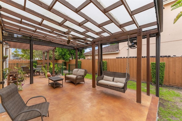 view of patio featuring a fenced backyard and a pergola