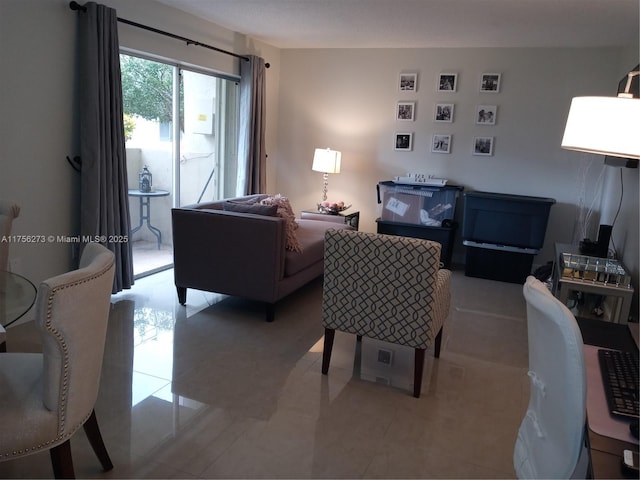 living room featuring light tile patterned floors