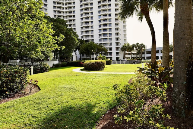 view of property's community with a lawn