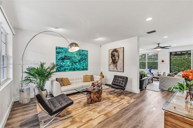 4471 Foxtail Ln, Weston, FL 33331 - living room featuring wood finished floors, baseboards, recessed lighting, and a ceiling fan