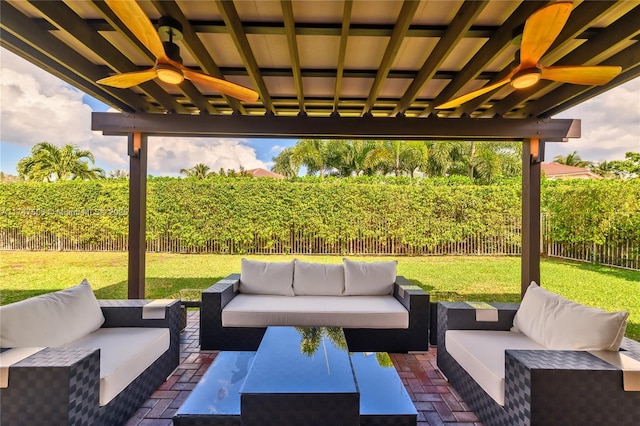 4471 Foxtail Ln, Weston, FL 33331 - view of patio / terrace featuring a fenced backyard, ceiling fan, and an outdoor living space
