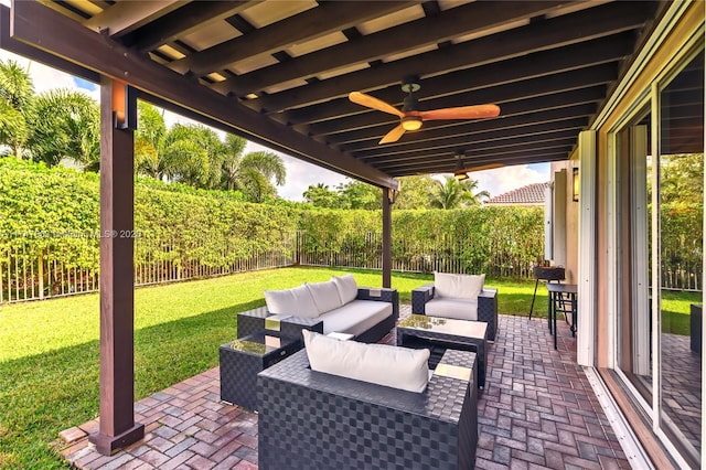 4471 Foxtail Ln, Weston, FL 33331 - view of patio / terrace with an outdoor hangout area, a ceiling fan, and a fenced backyard