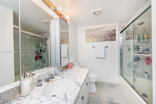 2301 S Ocean Dr Unit 1102, Hollywood, FL 33019 - bathroom featuring shower / bath combination with glass door, toilet, visible vents, baseboards, and vanity
